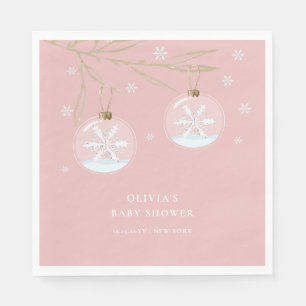 Serviette En Papier Baby shower Pink Gold Winter Snowflake