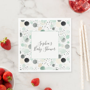 Serviette En Papier Baby Shower Points de Crème Noire Menthe Fantaisie