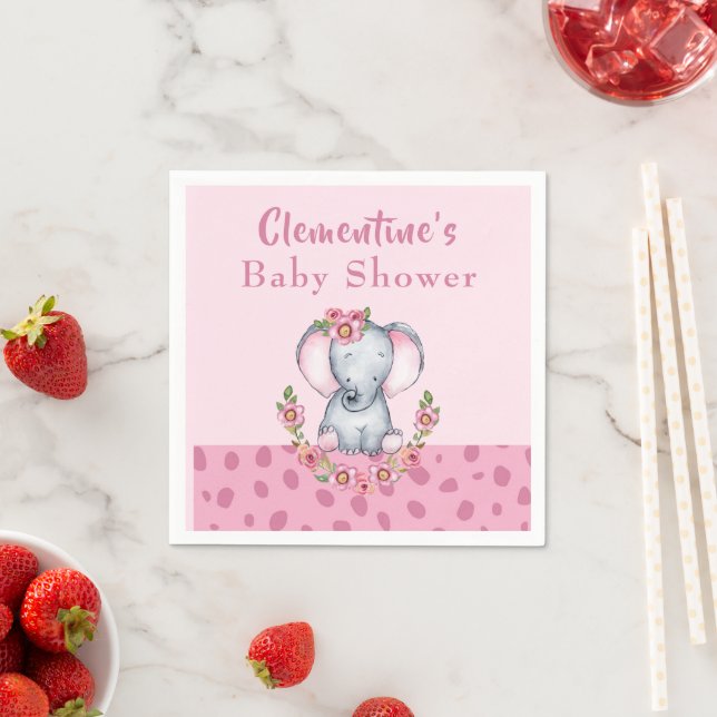 Serviette En Papier Baby shower Poster de animal rose Eléphant mignon (En situation)