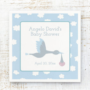 Serviette En Papier Baby shower pour cigogne avec ciel bleu et nuages