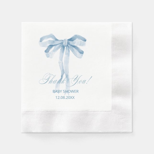 Serviette En Papier Baby shower pour garçon en ruban bleu aquarelle (Devant)