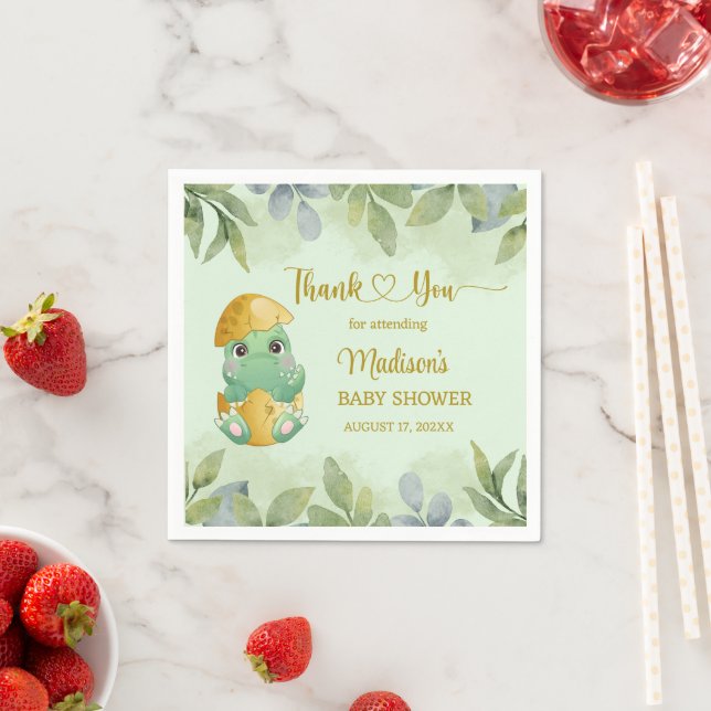 Serviette En Papier Baby shower pour garçons de dinosaures vert (En situation)
