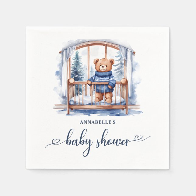 Serviette En Papier Baby shower pour garçons d'hiver Teddy Bear (Devant)