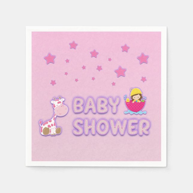 Serviette En Papier Baby shower pour Girl Stars Giraffe Umbrella (Devant)