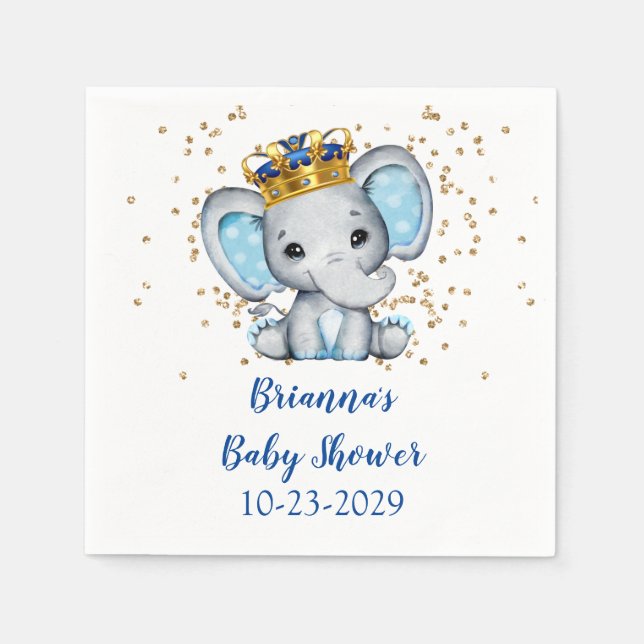 Serviette En Papier Baby shower Prince Royal Blue Gold Elephant Boy (Devant)