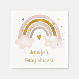 Serviette En Papier Baby shower Rainbow Neutral Gold Pastel