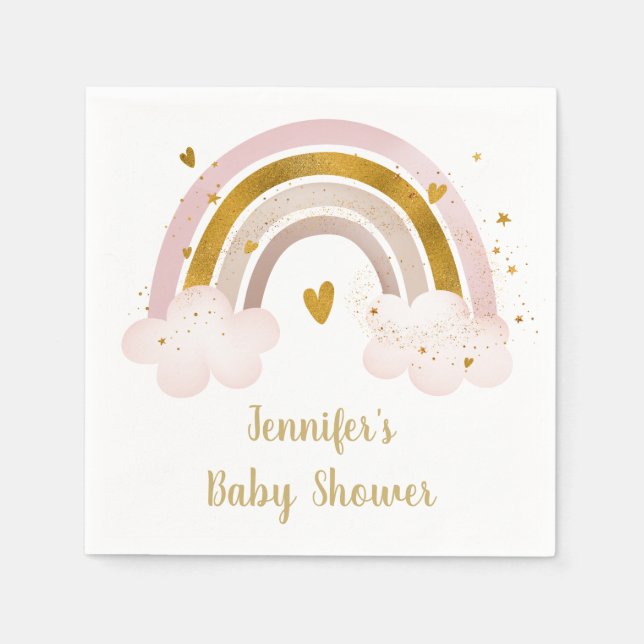 Serviette En Papier Baby shower Rainbow Neutral Gold Pastel (Devant)