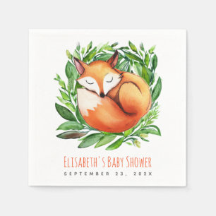 Serviette En Papier Baby Shower Renard Mignon Endormi Aquarelle Forêt