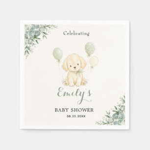 Serviette En Papier Baby Shower Retriever Doré Vert Sauge Eucalyptus