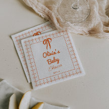 Baby Shower Rétro à Motif Gingham Orange Ruban à M