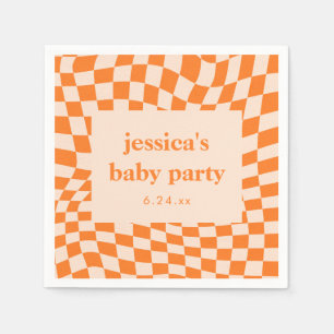 Serviette En Papier Baby Shower Rétro Orange Abstrait Damier