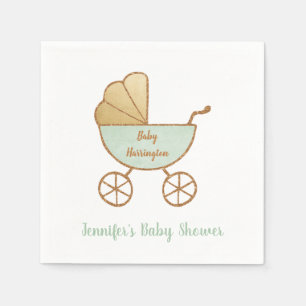 Serviette En Papier Baby shower Retro Pastel Mint Green Carriage
