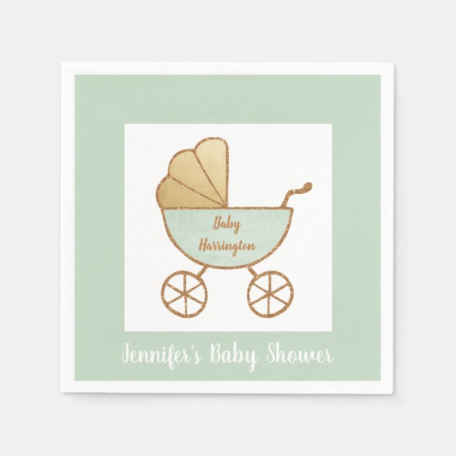 Serviette En Papier Baby shower Retro Pastel Mint Green White Carriage (Devant)