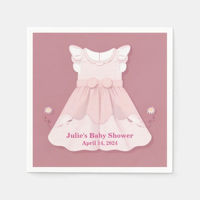 Serviette En Papier Baby shower Robe de bébé rose (Devant)