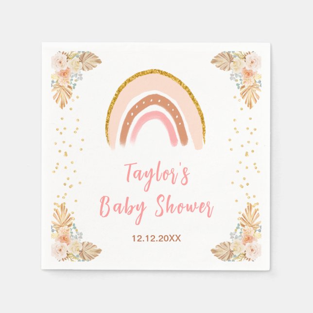 Serviette En Papier Baby shower rose arc-en-ciel Boho (Devant)
