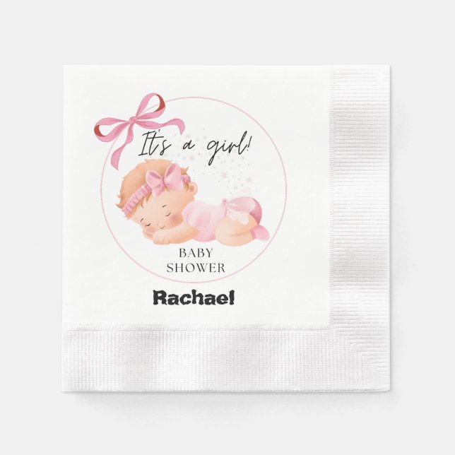 Serviette En Papier Baby-Shower rose, Baby-Shower fille (Devant)