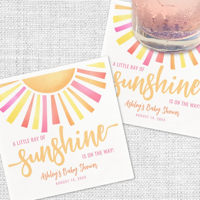 Serviette En Papier Baby shower rose clair soleil (Sunshine Bright Pink Baby Shower Napkins)
