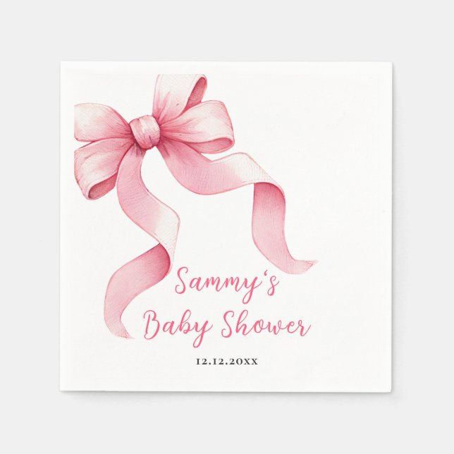 Serviette En Papier Baby shower rose Coquette Bow (Devant)