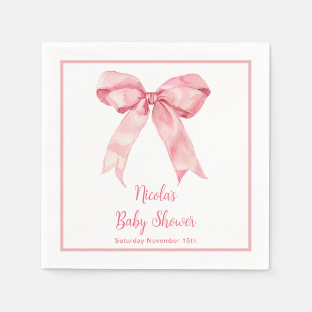 Serviette En Papier Baby shower rose Coquette Bow (Devant)