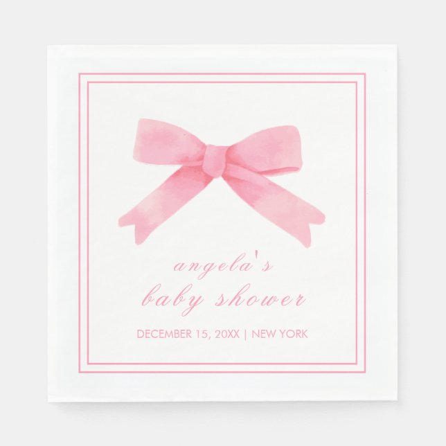 Serviette En Papier Baby shower Rose Cute Bow Girl (Devant)