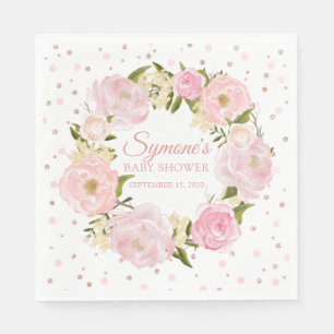 Serviette En Papier Baby shower Rose  de la fille de Peony et Gold