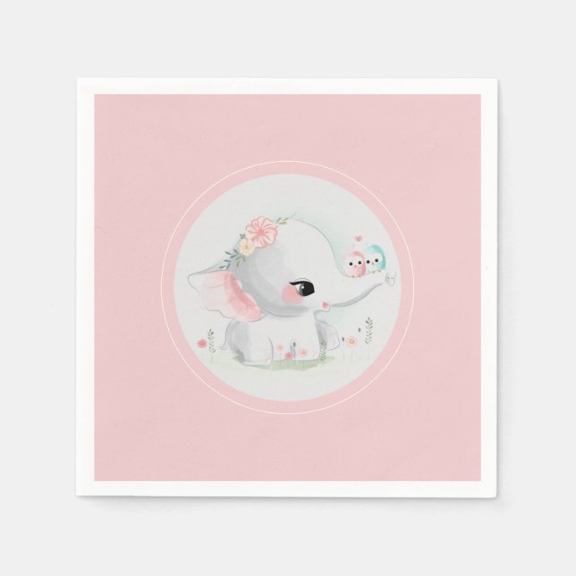 Serviette En Papier Baby shower rose Eléphant mignon (Devant)