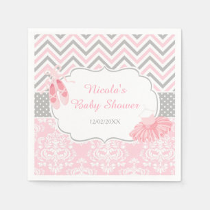 Serviette En Papier Baby shower rose et gris Chevron Ballerina
