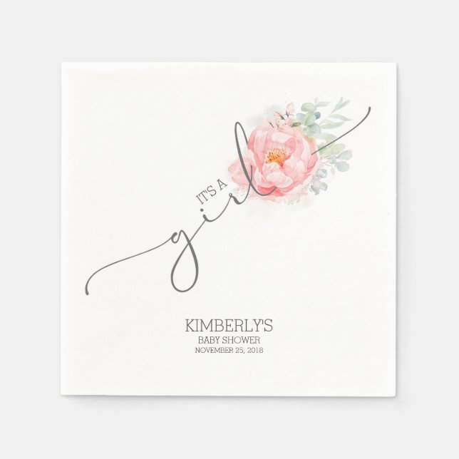 Serviette En Papier Baby shower rose Fleur mignonne (Devant)