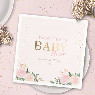 Serviette En Papier Baby shower Rose Floral Gold Girl