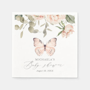 Serviette En Papier Baby shower rose floral papillon fille
