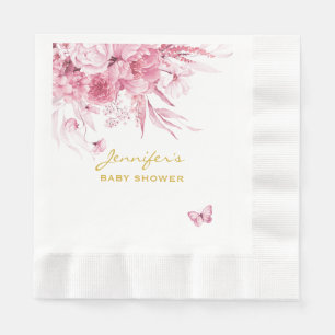 Serviette En Papier Baby shower Rose Floral Rose Pink Rein Luncheon