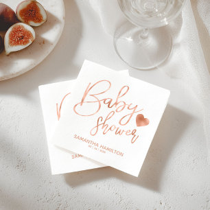 Serviette En Papier Baby Shower Rose Gold Lettre Élégante Blush