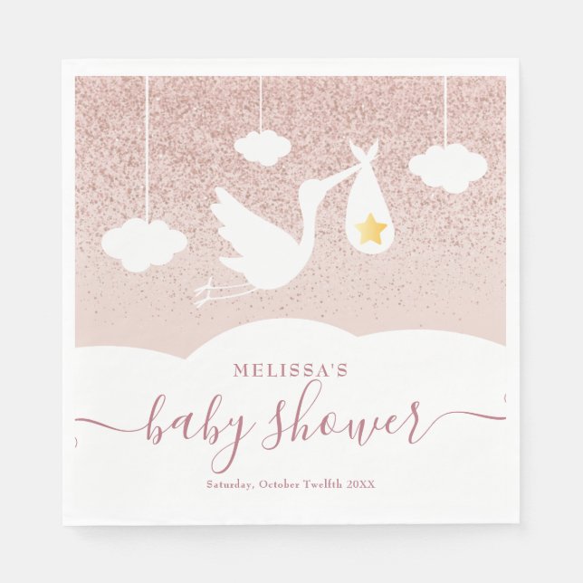 Serviette En Papier Baby shower  Rose Gold Star Parties scintillant (Devant)