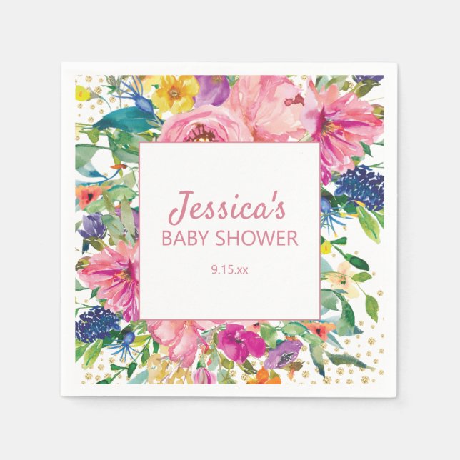 Serviette En Papier Baby shower rose jaune Parties scintillant or blan (Devant)