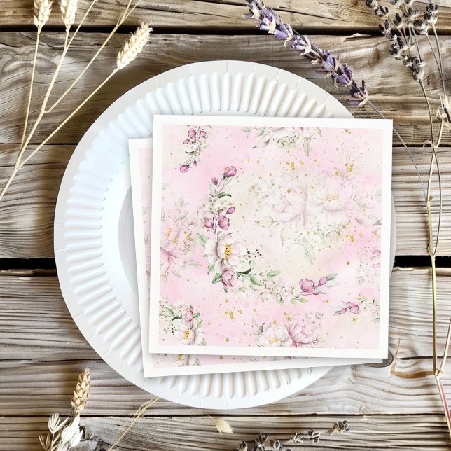 Serviette En Papier Baby shower rose lune florale (Créateur téléchargé)