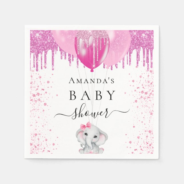 Serviette En Papier Baby shower rose parties scintillant éléphant fill (Devant)