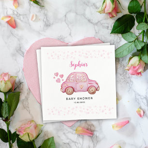 Serviette En Papier Baby Shower Rose Pour Bébé Fille Dans Une Voiture