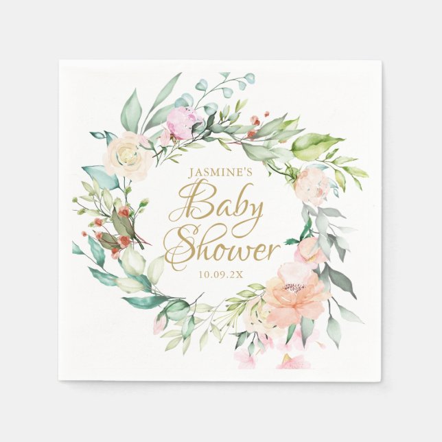 Serviette En Papier Baby shower Rose Wild Woodland / Saupoudrer (Devant)
