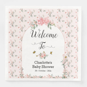 Serviette En Papier Baby Shower Roses Roses Élégantes avec Papillons