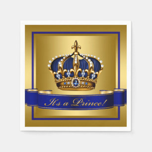 Serviette En Papier Baby shower Royal Blue and Gold Crown