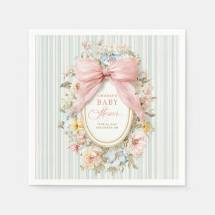 Serviette En Papier Baby shower ruban rose Cottagecore floral vintage