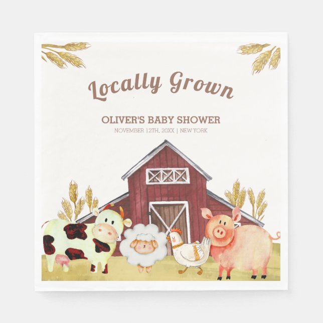 Serviette En Papier Baby shower Rustique Barnyard Farm Animaux (Devant)