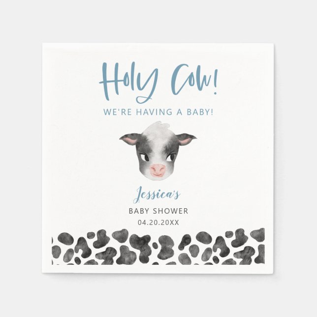Serviette En Papier Baby shower rustique Bleu Sainte Vache (Devant)
