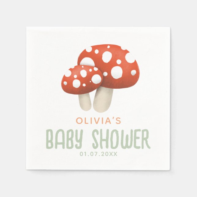 Serviette En Papier Baby shower rustique de champignons de bois (Devant)