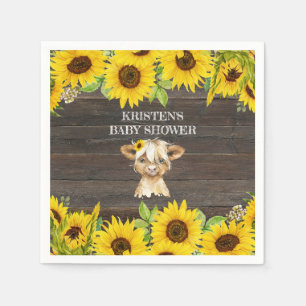 Serviette En Papier Baby shower rustique de la vache de Sunflower High