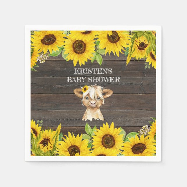 Serviette En Papier Baby shower rustique de la vache de Sunflower High (Devant)
