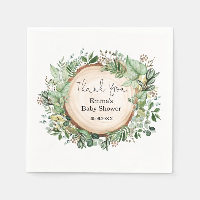 Serviette En Papier Baby shower rustique de verdure botanique Neutre (Devant)