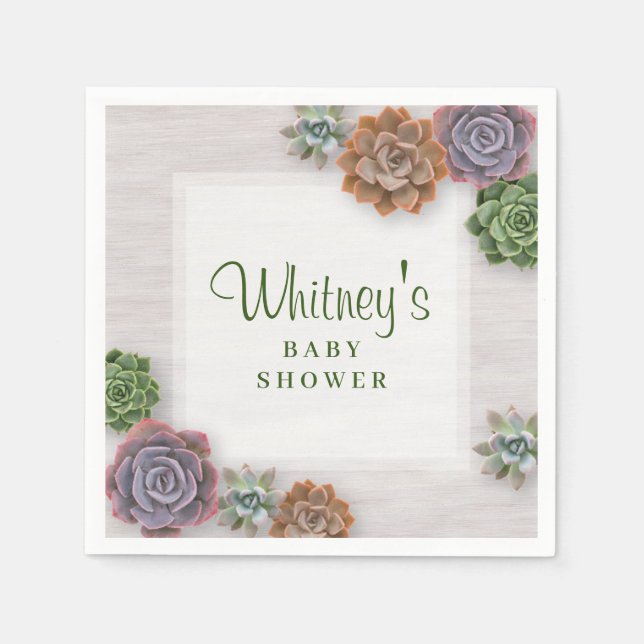 Serviette En Papier Baby shower rustique des succulents (Devant)