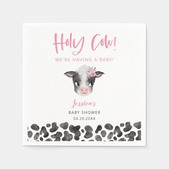 Serviette En Papier Baby shower rustique rose Saint-Vache (Devant)