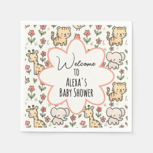 Serviette En Papier Baby shower Safari Animal Avec Fleurs